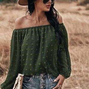 NWOT Olive Green Off the Shoulder Chiffon Blouse XL